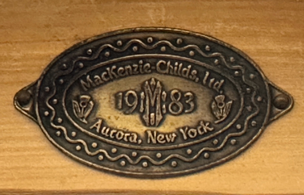 Retired MacKenzie Childs bamboo/leather framed tray, 22" Wx 15"H x 2"D