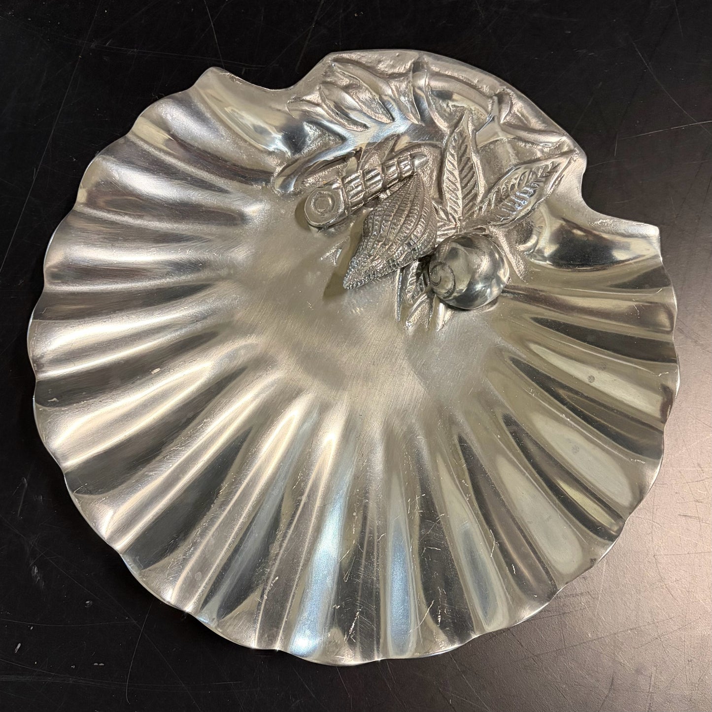 Silver Seashell Dish, 11"W x 10.75"L x 1.5"H