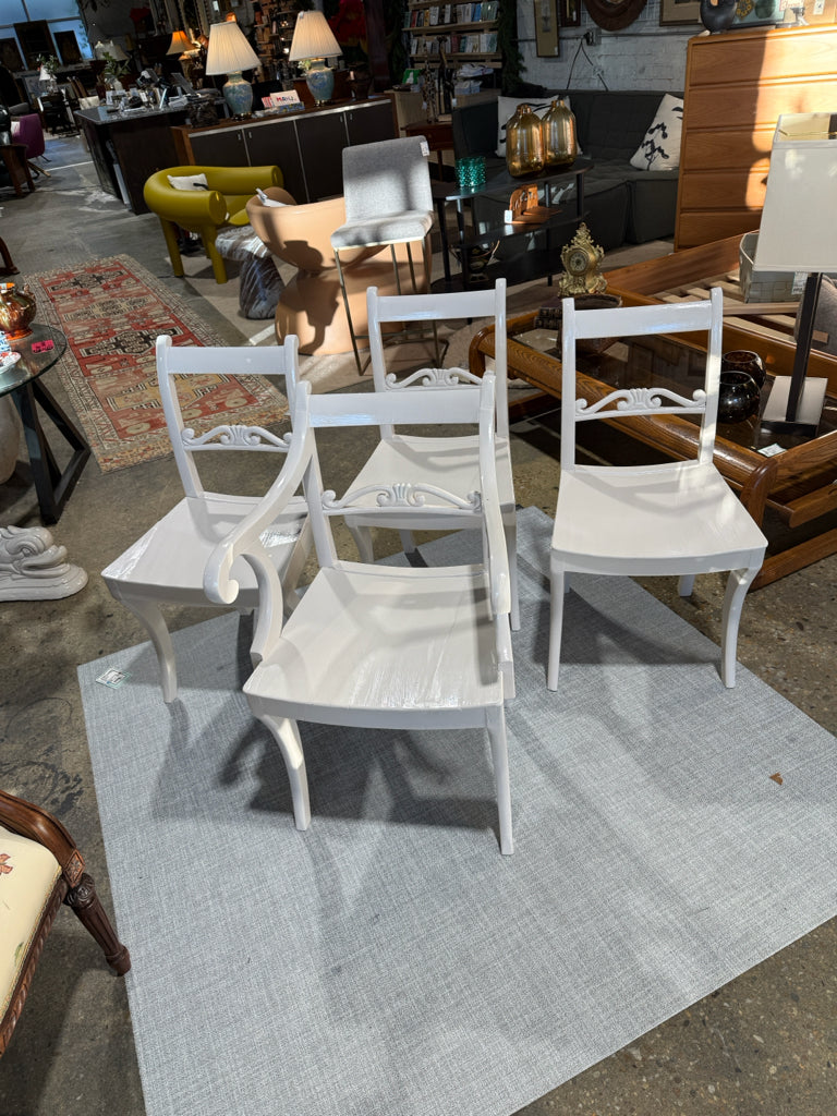 VTG scroll back lacquered chairs, SET of 4, 18.5"W x 16"D x 33"H