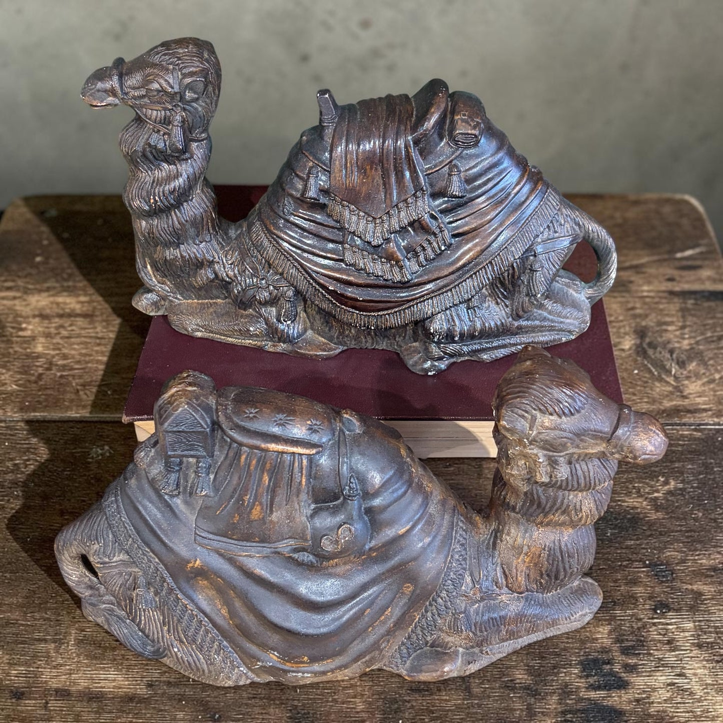Pair of Solid Metal Kneeling Camels, ea 12"W x 7.5"H x 4"W