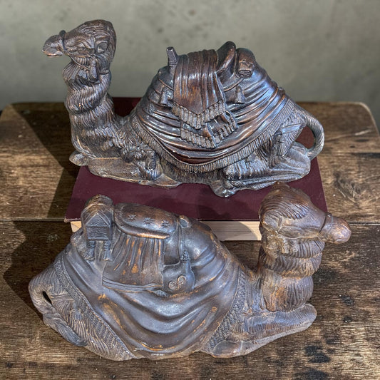 Pair of Solid Metal Kneeling Camels, ea 12"W x 7.5"H x 4"W