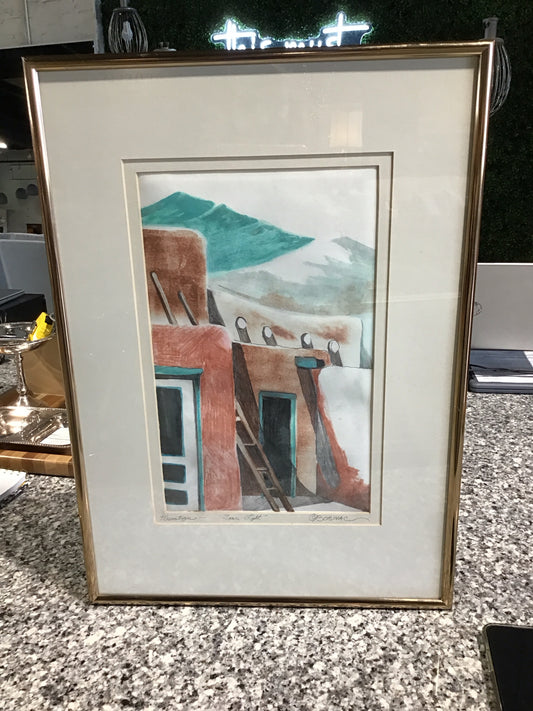 Signed Colleen Bobinac Framed southwestern art "Taos Light" 16"X22.5"