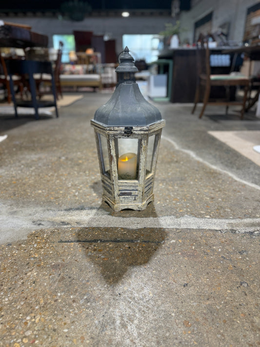 Coastal Farmhouse patio lantern w/ remote control candle, 11"W x 11"D x 23"