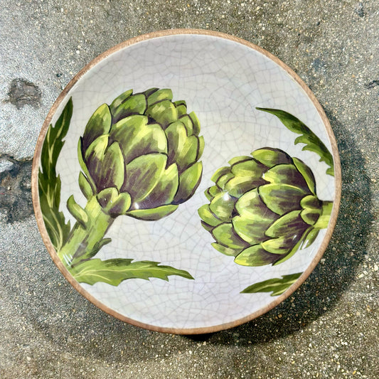 Williams Sonoma Wood Artichoke Serving Bowl, Harvest Botanical, 11.25" Dia x 4"H