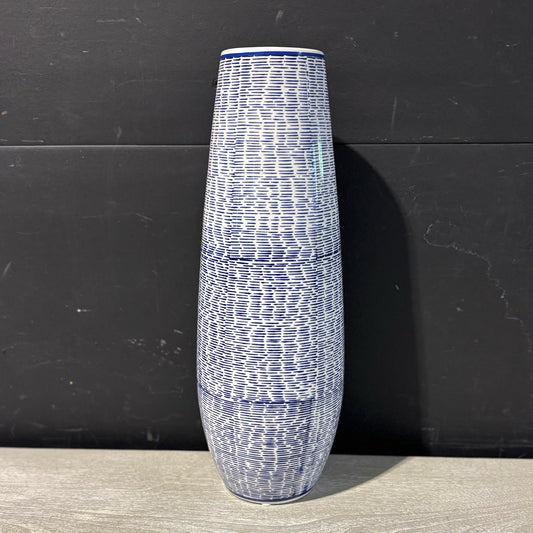 Cyclindrical Blue/White Decorative Vase 16.5" H x 19" D