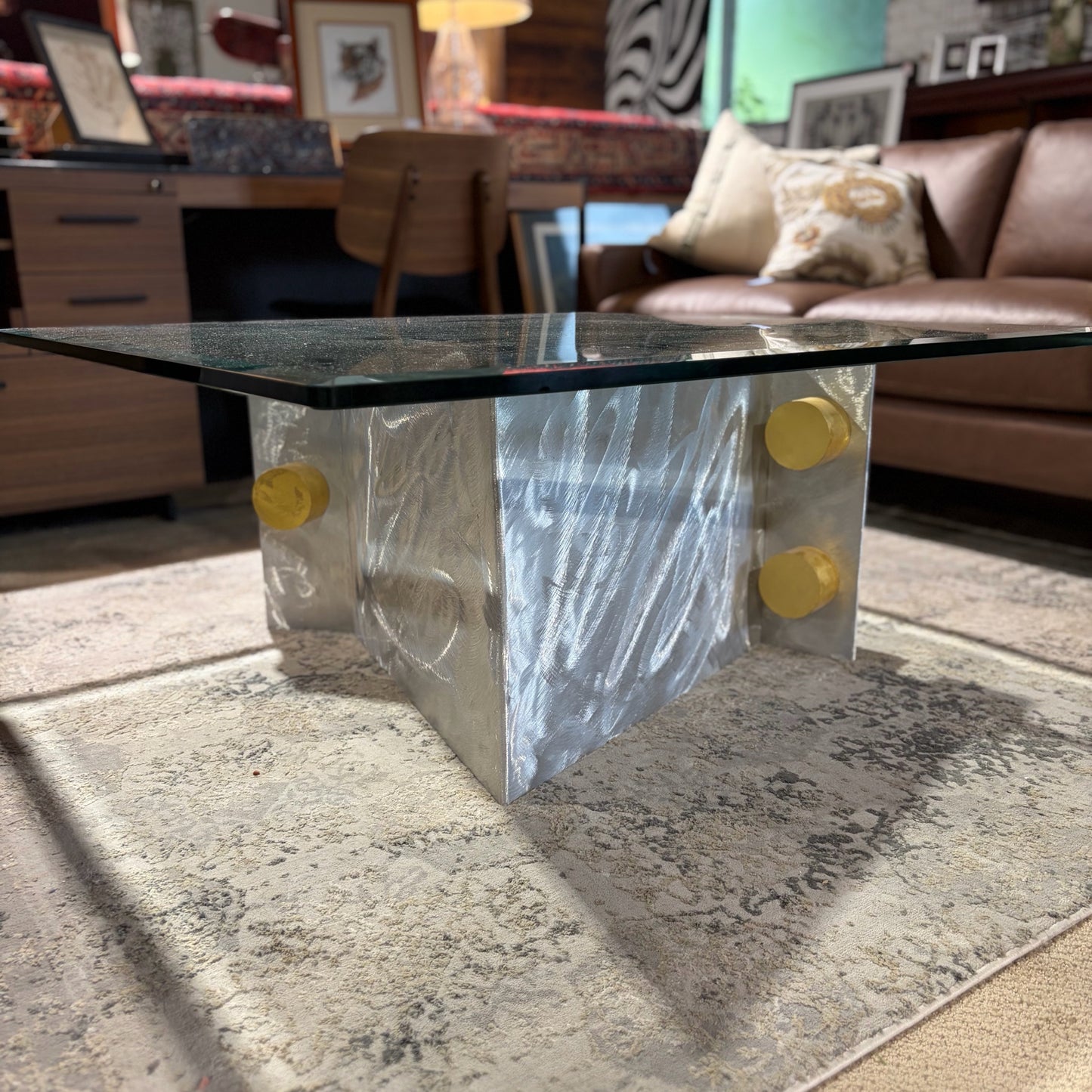 Custom Coffee Table w/Beveled Glass Top, 42"Sq x 18"H
