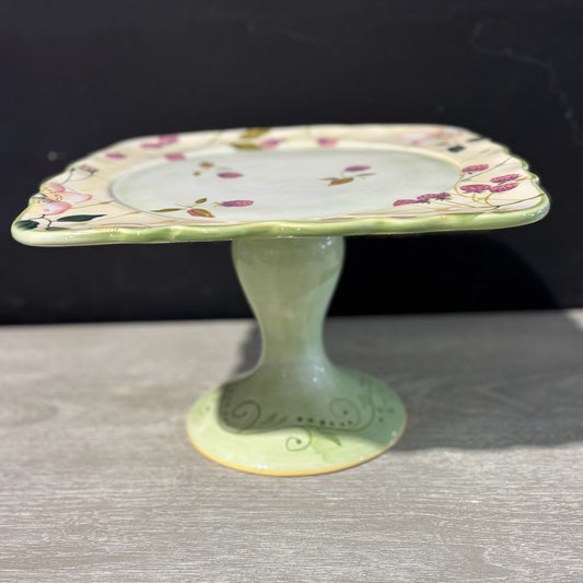 Hand Painted Cake Stand, Tracy Porter's "Evelyn" Collection, 11.5" D x 11.4" D x