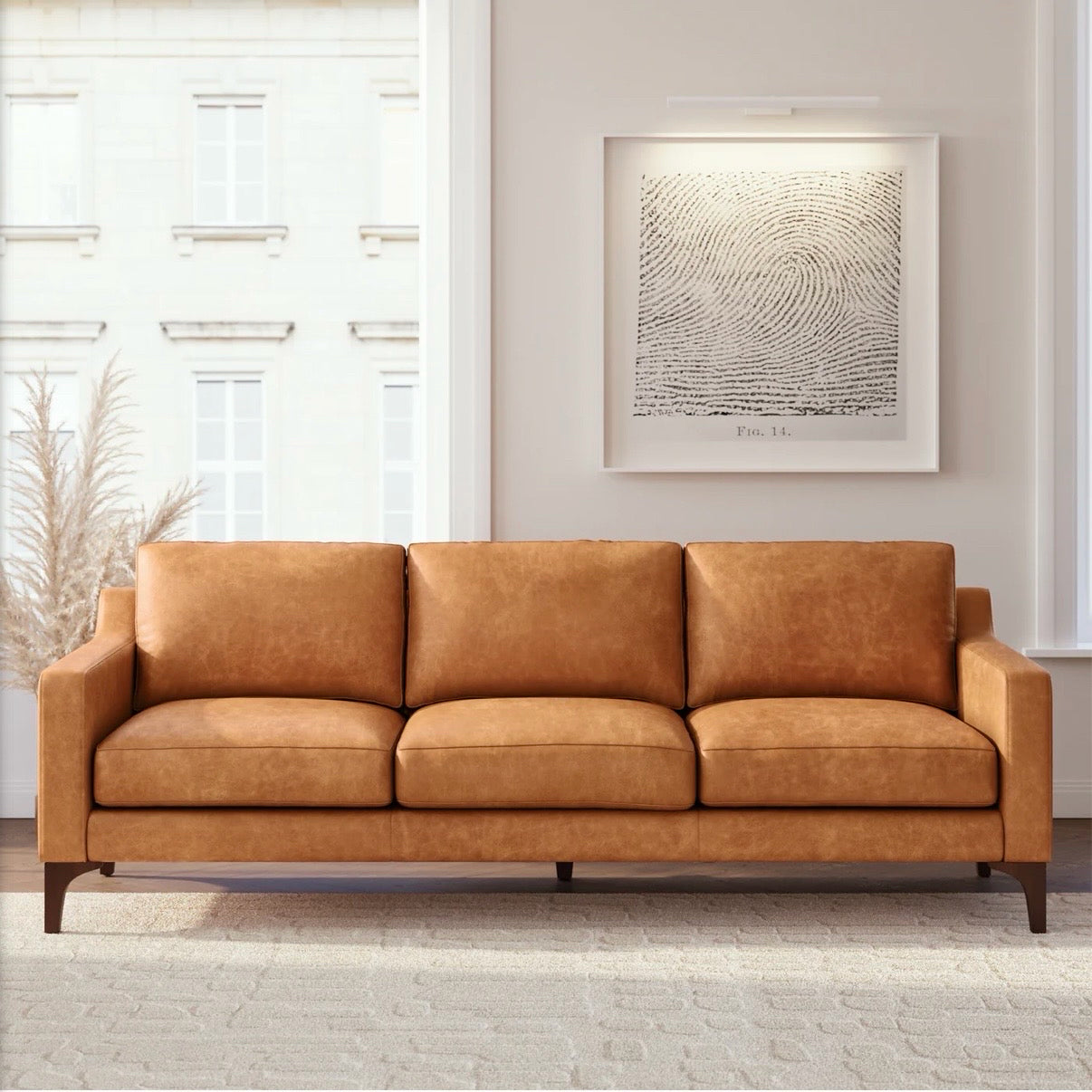 NEW Poly & Bark Sorrento Sofa -Cognac Tan Leather,  86"W x 37"D x 31.5"H