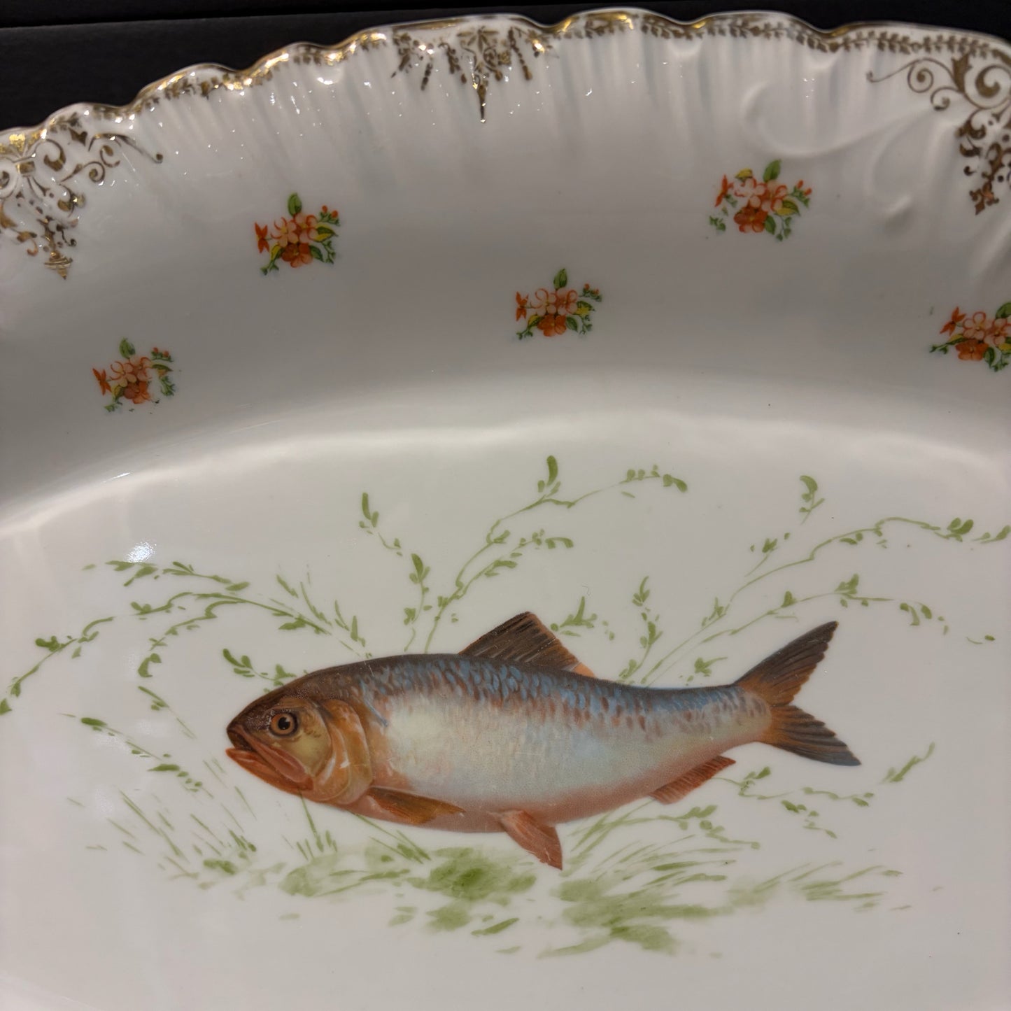 Antique Austrian Porcelain Fish Platter John Wanamaker, 18.25"W x 11"D x 1.75"H