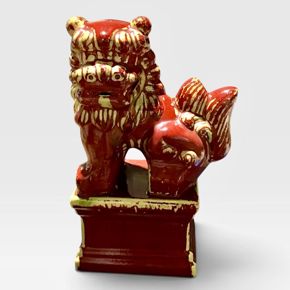 Bombay Ceramic Foo Dog Red Glaze Statue, 9.5"W x 6"D x 15"H