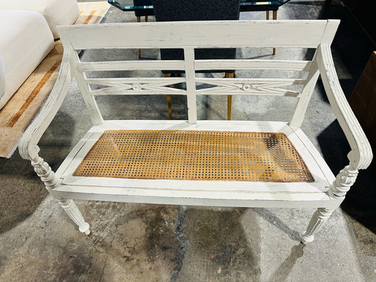 Coastal bench, cane seat, 46"W X 17"D X 35.5"H