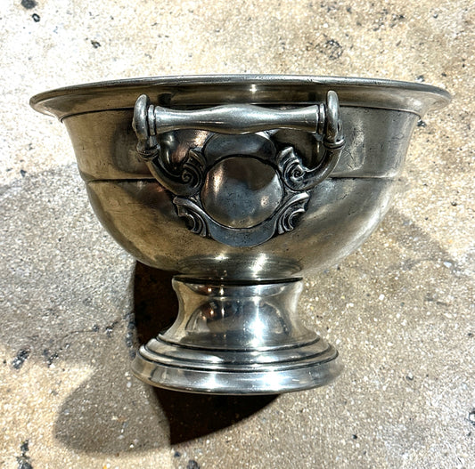 Antique pewter bowl, footed w/handles, 17.5"W x 17.5"D x 10"H