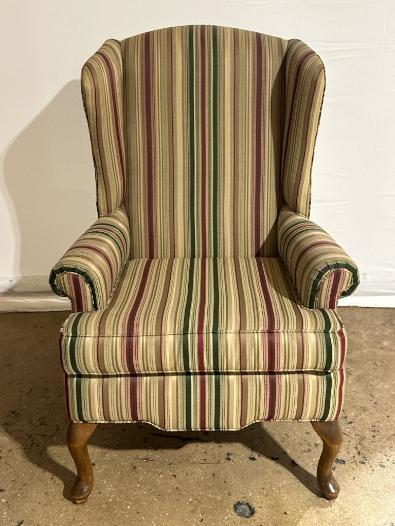 Queen Anne wingback, striped, 26"W x 26"D x 41"H