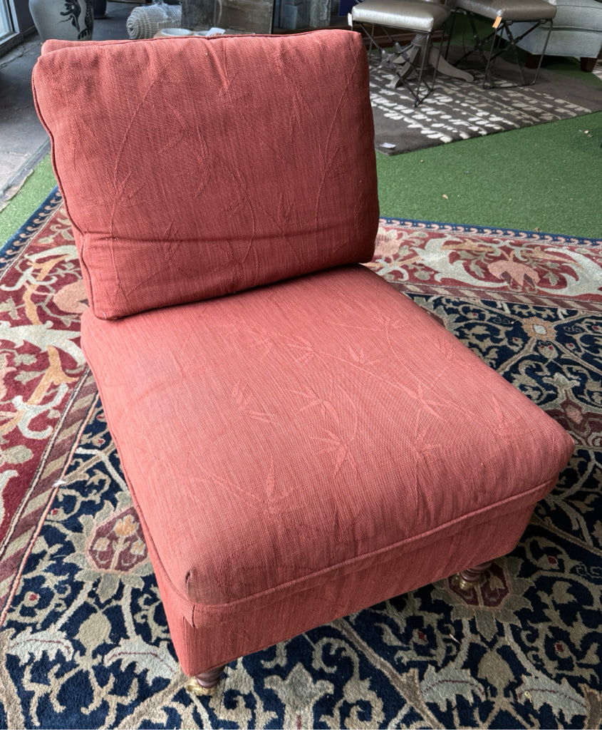 Slipper chair, terra cotta, down filled, AS IS, 25"W x x 30"D x 32"H