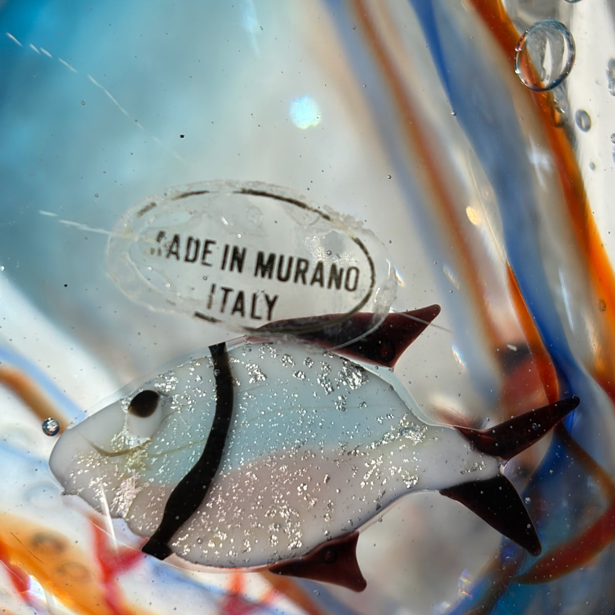 Murano Aquarium Glass Vase, 7"H x 8"W x 6"D