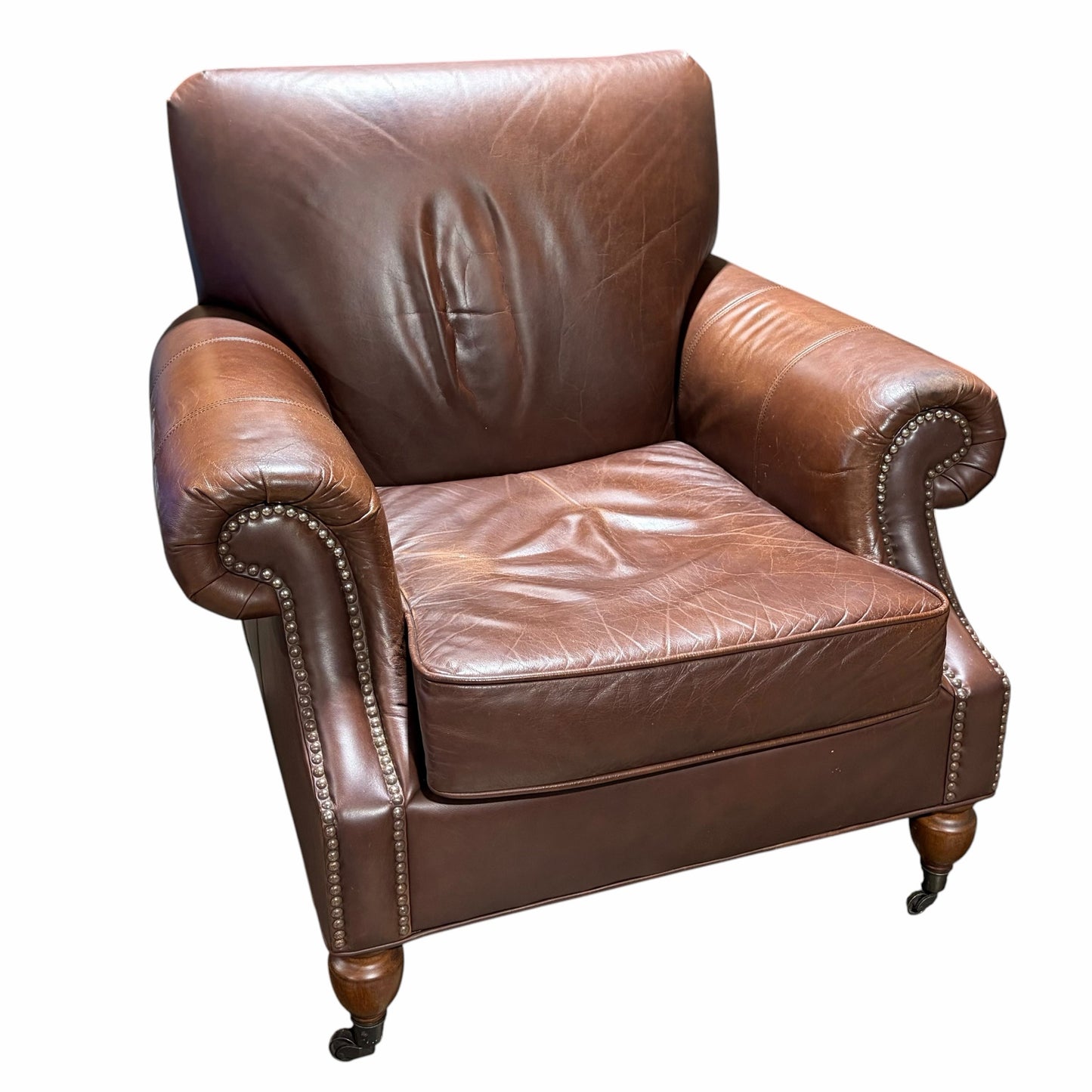 Brooklyn Leather Armchair & Ottoman w/ Nailhead Trim, 37"W x 36"D x 35"H