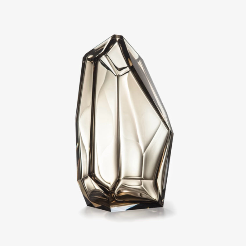Lasvit Crystal Rock Vase, Smoke, 8.5" Dia x 16.9" H