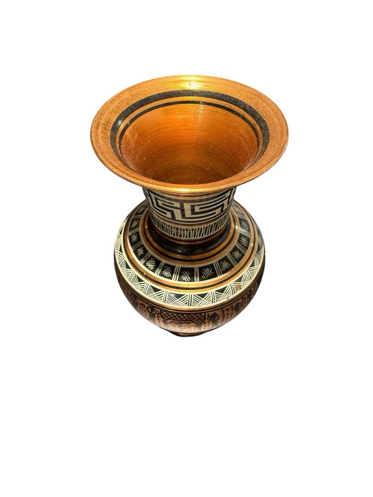 VTG Grecian handpainted copper vase, 6.25"H