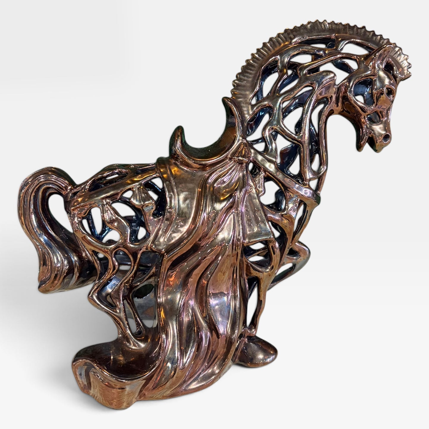 Decorative Open-Work Bronzed Horse Sculpture, 12"L x 11"H x 7.5"W