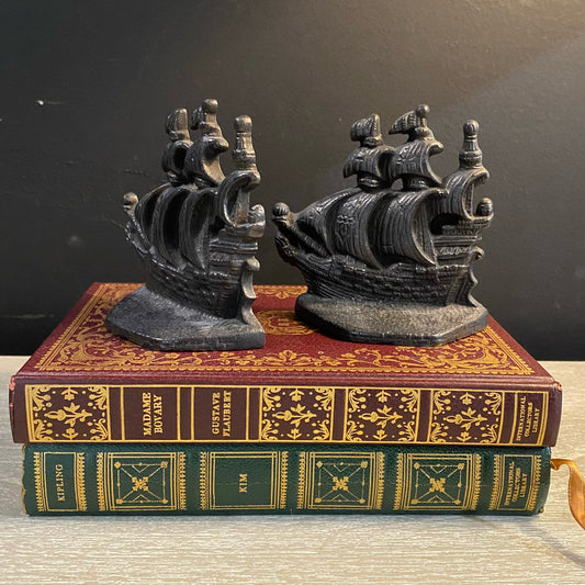 Vintage Cast Iron Sailing Ship Bookends, 4.25"W x 1.5"D x 4"H