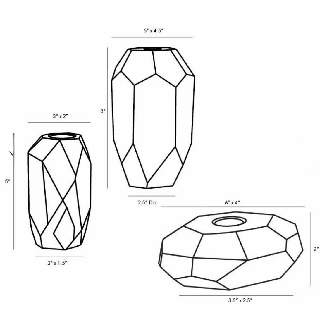 Violet Candle Holders, Set of 3, 8"H 5"H 2"H