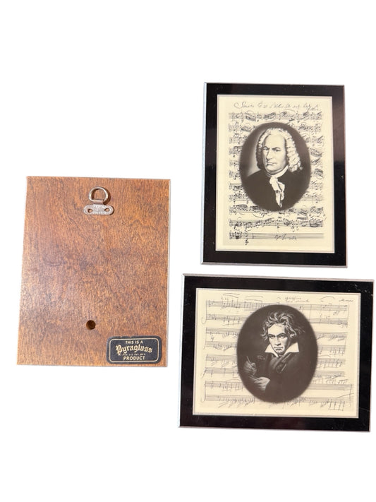 Vintage (1930s) SET of 3 Pyraglass composer portraits, 5"x 3.75"