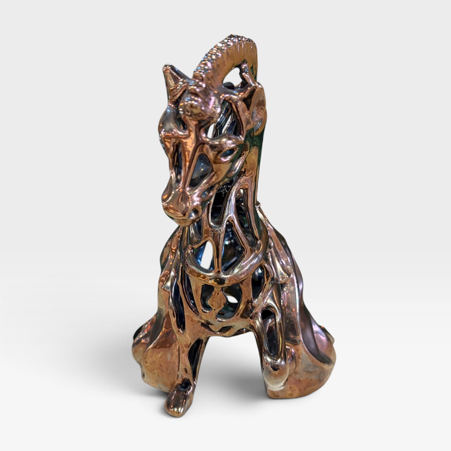 Decorative Open-Work Bronzed Horse Sculpture, 12"L x 11"H x 7.5"W