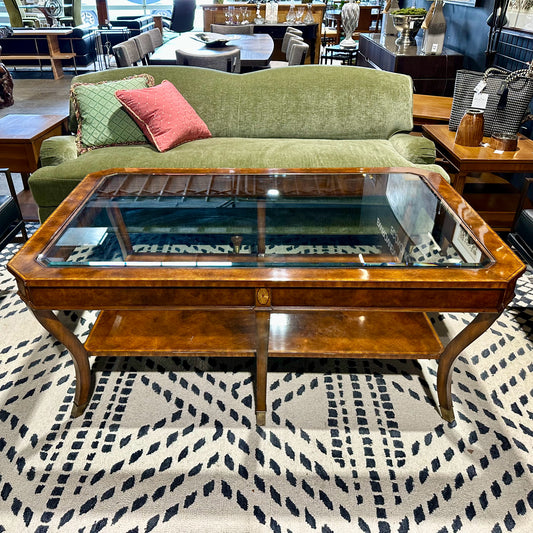 Maitland Smith Glass Top Cocktail Table, 59" L x 39" W x 24.5" H
