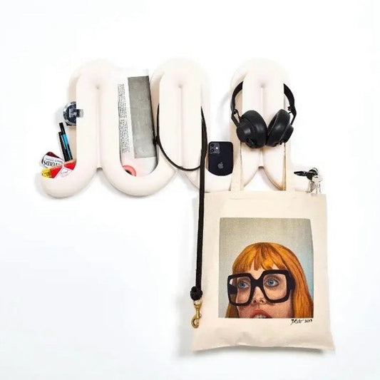 Swell Wall Catchall & Coat Rack, Cream, 28.75"W x 3"D x 14"H