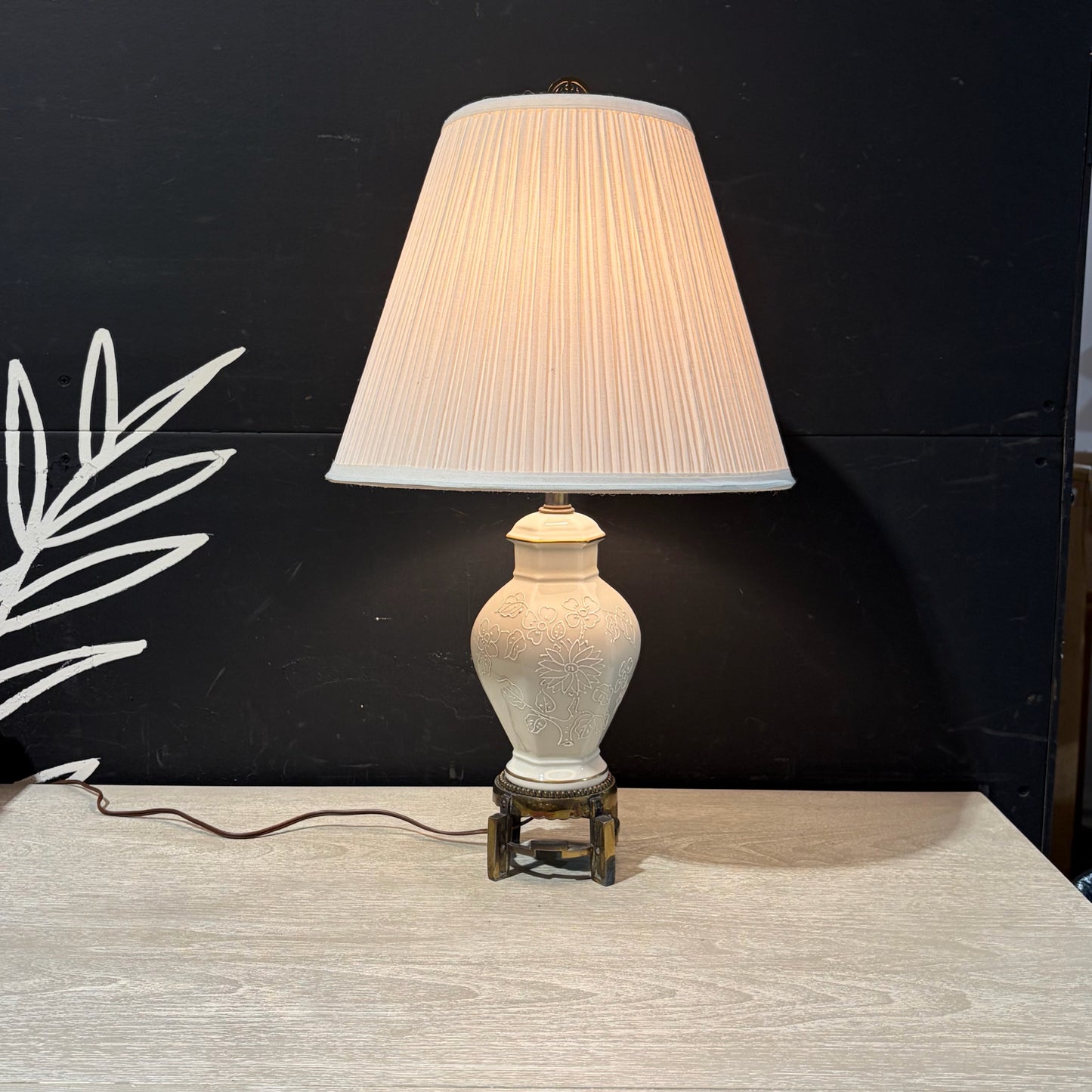 Lenox Lamp with Gold Trim and Brass Base, 24"H x 14"W