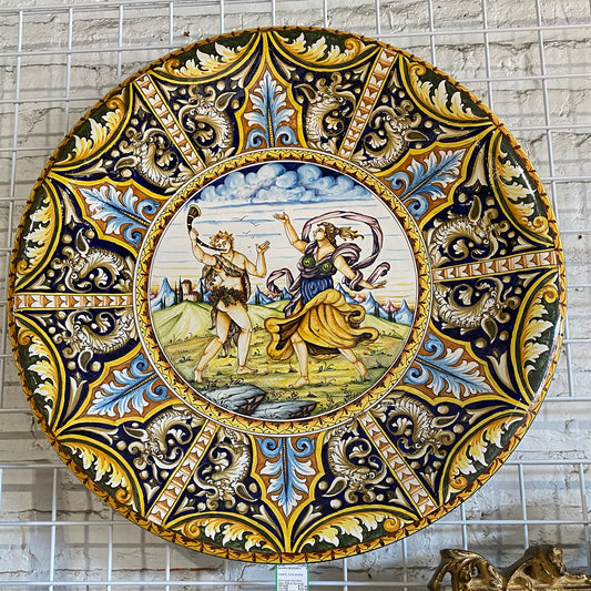 Extra Large Decorative Italian Plate w/ Baccanale Scene, 28.5" Dia