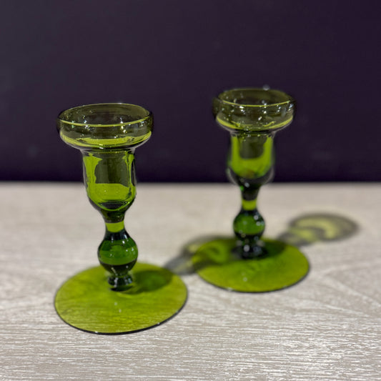 Emerald green candleholders, 4.25"H