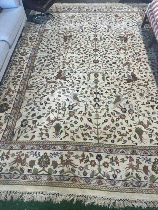 Persian rug, handwoven, ivory/multicolor, 12'8" L x 8'10"W