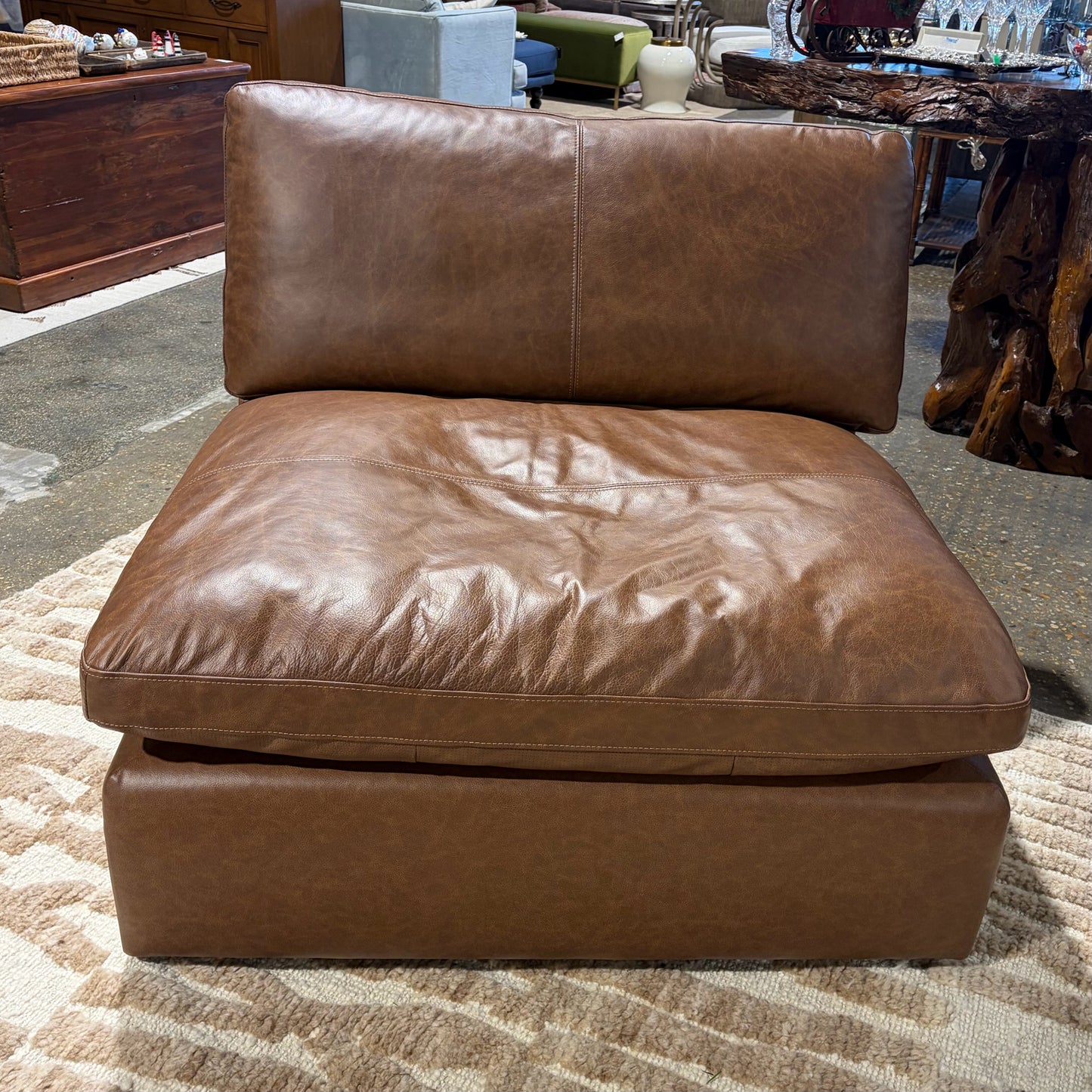 Armless Leather Chair, Caramel, 40"W x 41"D x 36"H