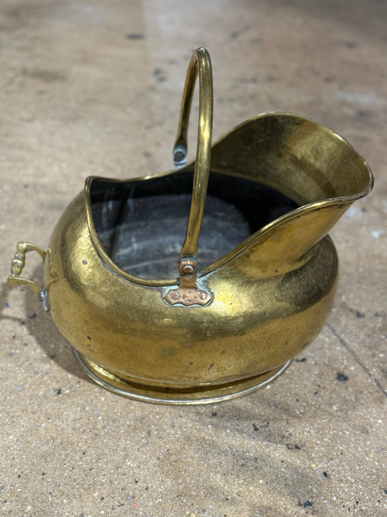 Antique brass & copper coal scuttle, handhammered, 15"L x 11"W x 13"H