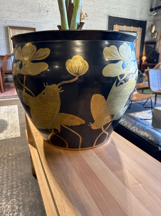 Black/Gold koi planter, 18"W x 18"D x16"H
