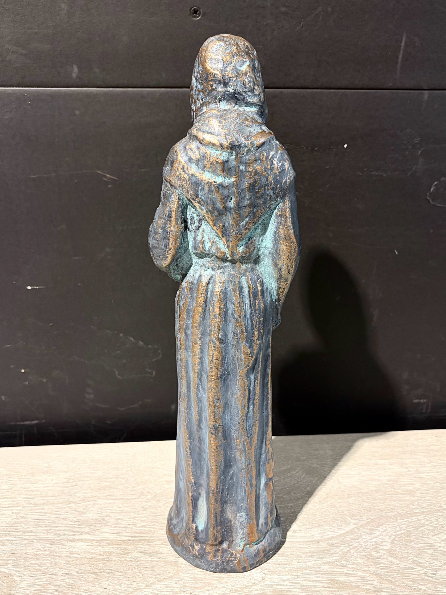 VTG Bronze Statue of St. Francis of Assisi, 3.5"W x 3.35"D x 14.5"H