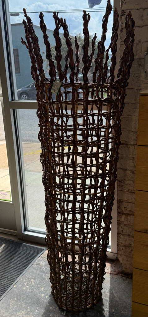 Tall woven stick basket, 16"W x 16"D x 60"H