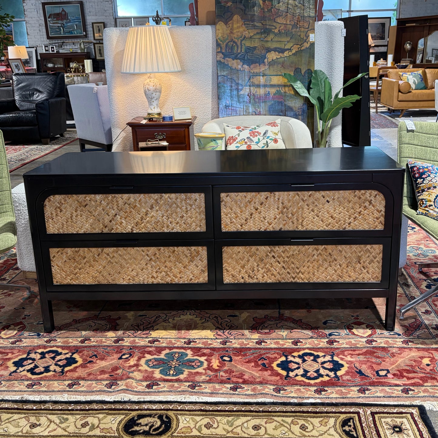 Miri 4 Drawer Black Cane Dresser CB2, 60"W x 20"D x 28"H