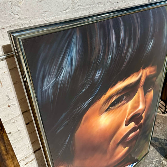 Large Chrome Framed Signed Portrait, Young Man in Tribal Wear, 33" W x 48.75" H