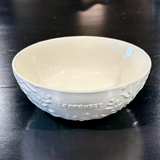 Le Creuset Stoneware Multi Bowl, Retired Olive Branch Motif, White, 10.5" Dia
