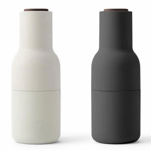 Audo Copenhagen Salt & Pepper Bottle Grinders, Ash & Carbon w/ Walnut Lids, 8" H