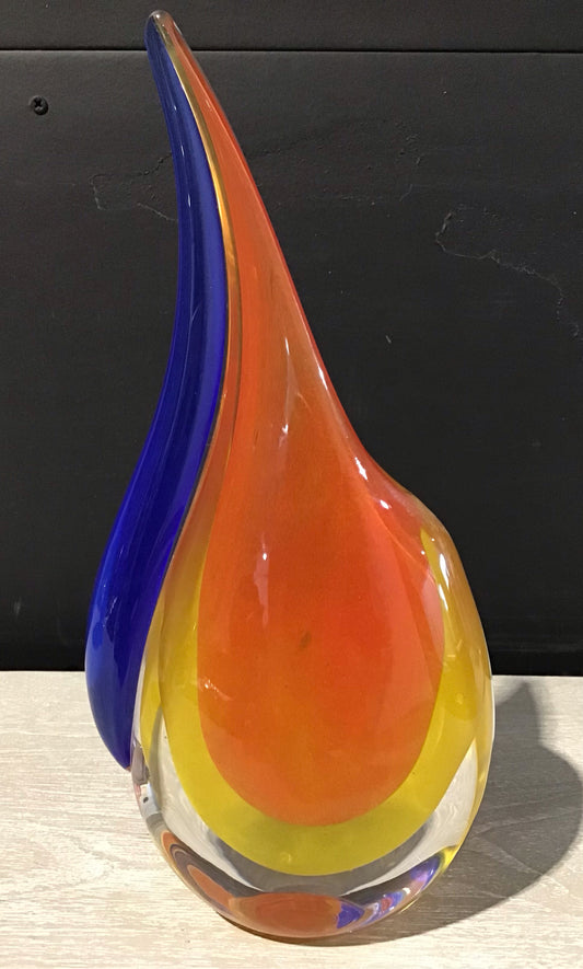 Murano Art Glass Teardrop Sculpture, 12" H x 3.25" D x 5.5" W