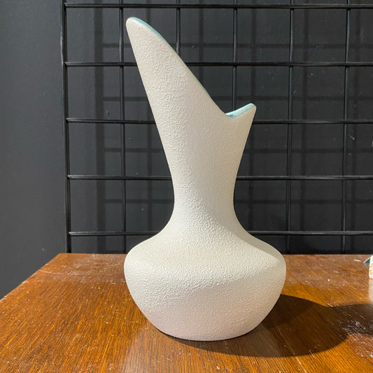 MCM Royal Heagar Ceramic Vase, Textured White & Turquoise, 5" Dia x 9" H