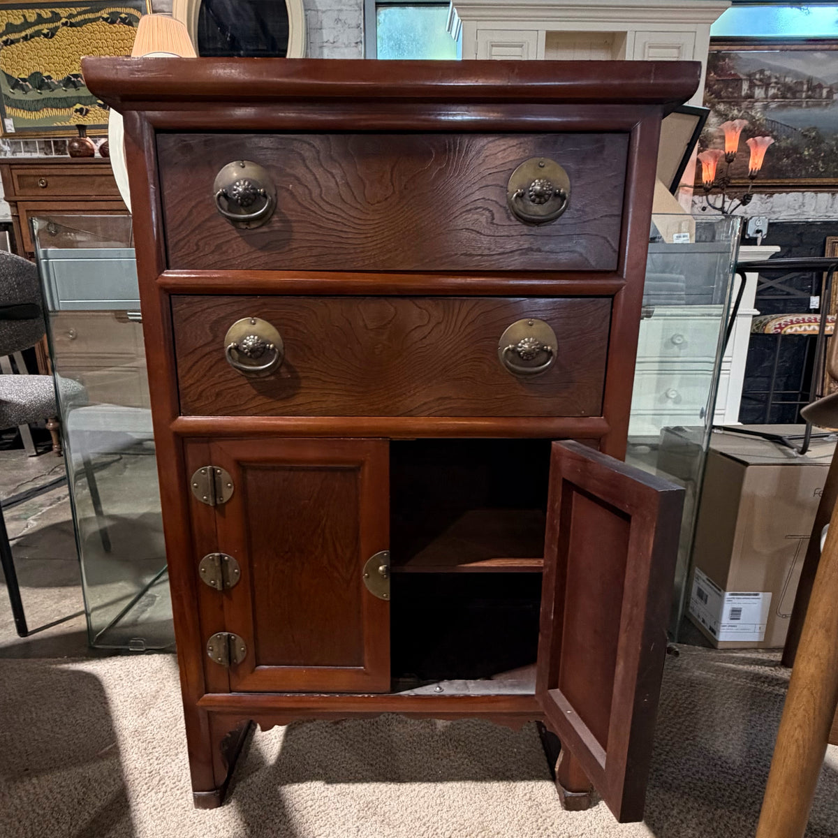 VTG Dark Wood Asian Style Cabinet 23"W x 12.5" D x 34" H