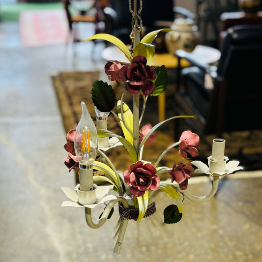 Floral 3 arm Tole Chandelier 13" W x 16" H
