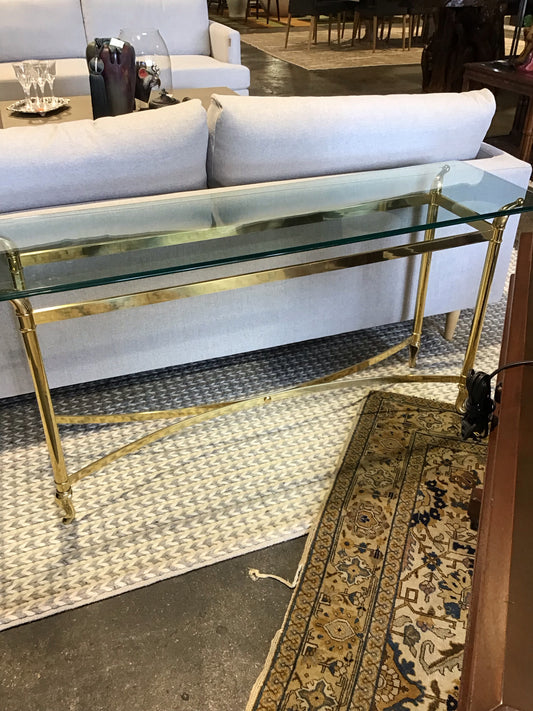 Glass Console Table with Brass Base 56L x 16W x 27"H