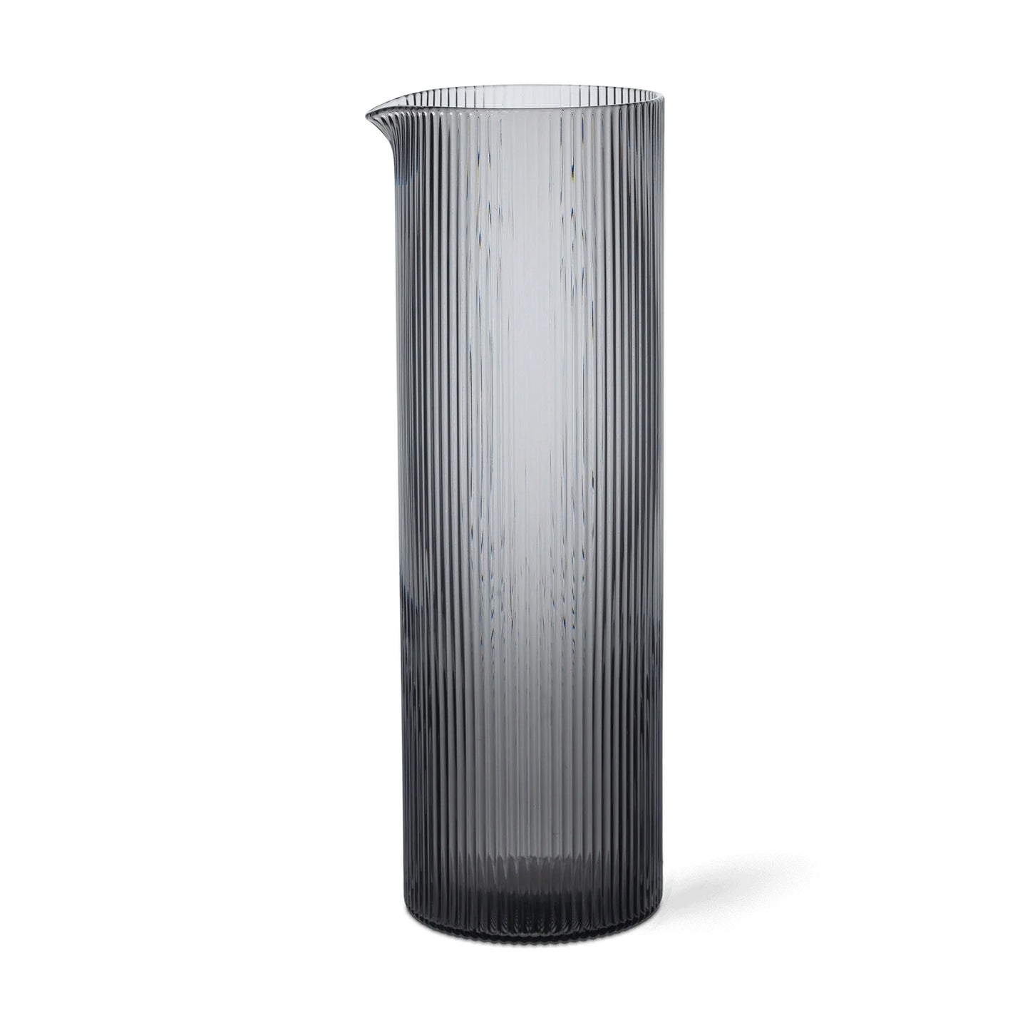 Ferm Living Ripple Jug Carafe, Smoked Grey Glass, 3.5" Dia x 10" H