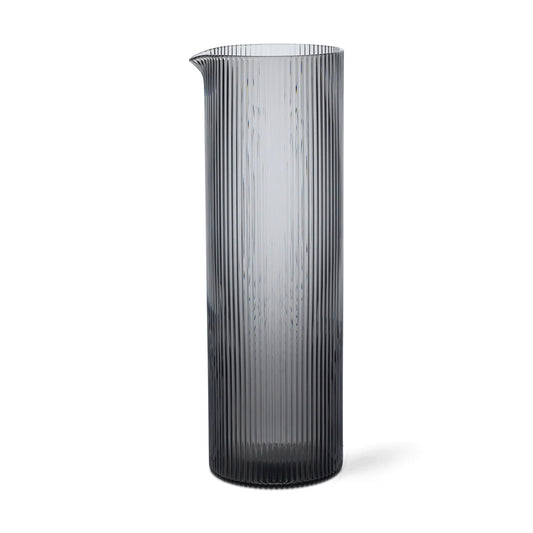 Ferm Living Ripple Jug Carafe, Smoked Grey Glass, 3.5" Dia x 10" H