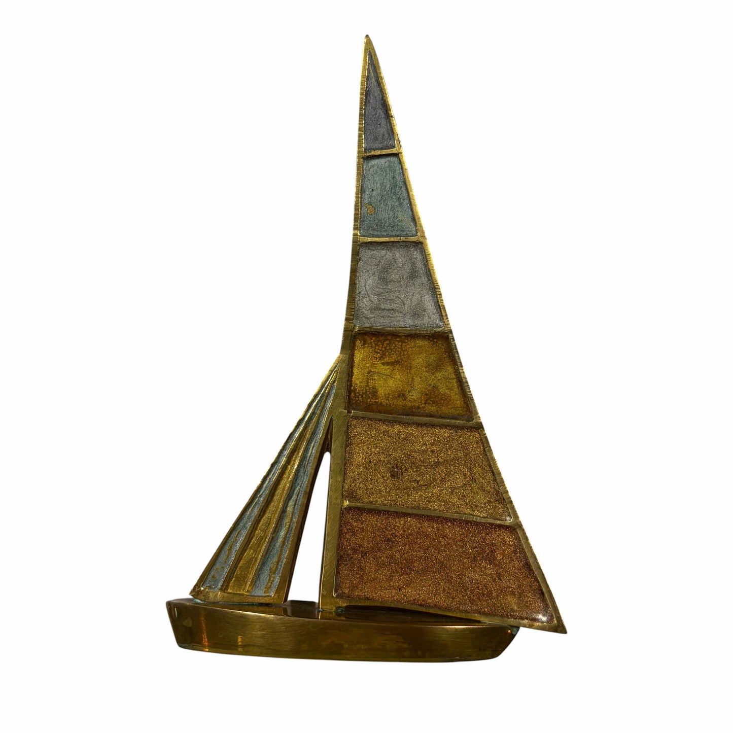 VTG Small Brass Sailboat w/Enamel, 6.5"H x 4"W x 1"D